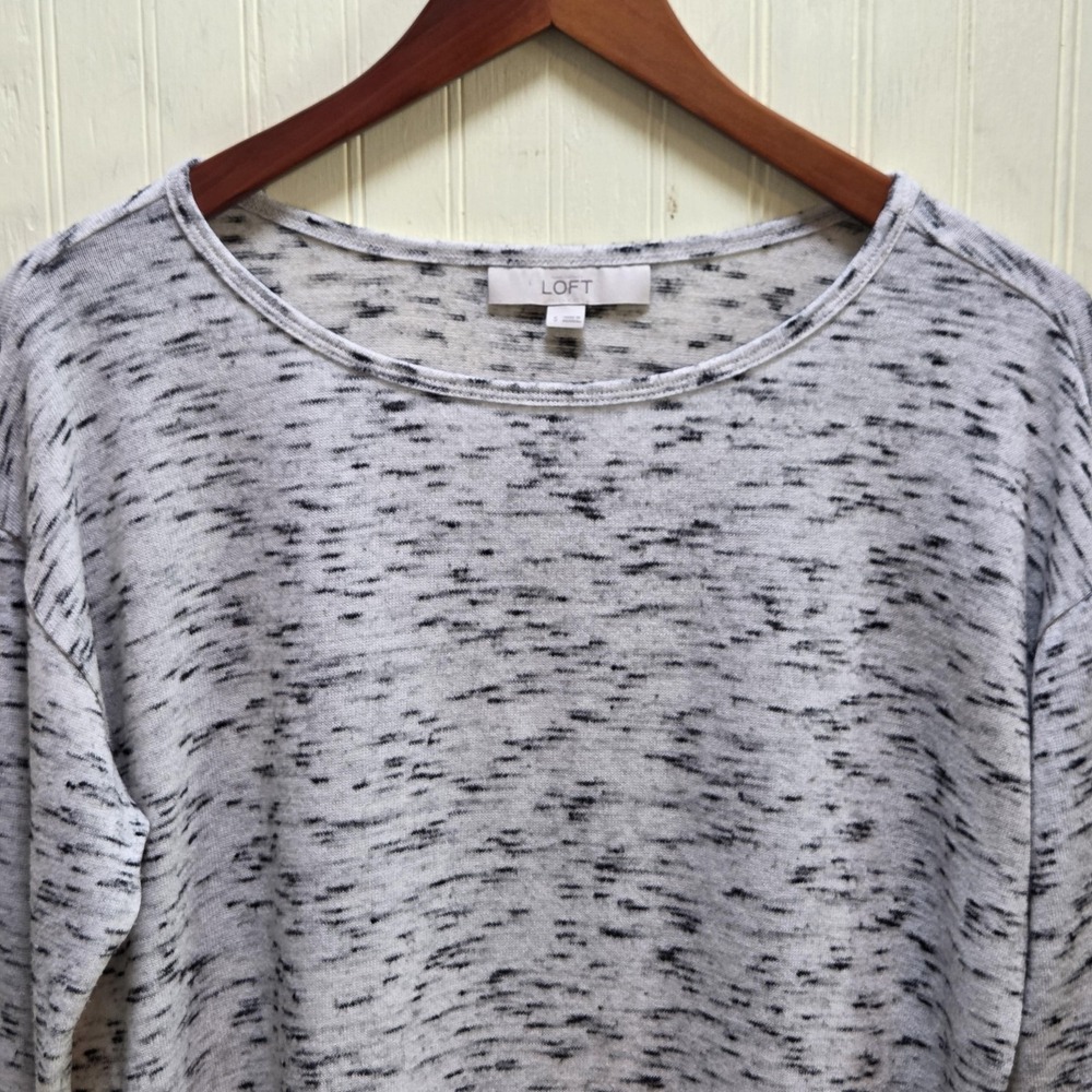 LOFT Blouse Womens Small Gray Scoop Neck Long Sleeve Layered Knit Tunic Top